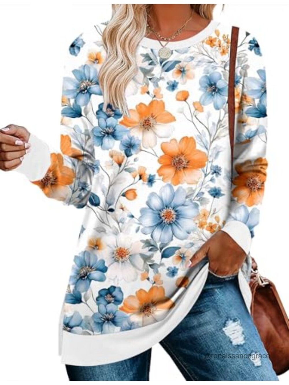 Women's Lightweight Long Sleeve Tunic Sweatshirt Drop Shoulder